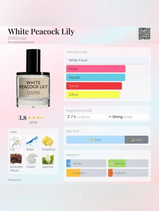 RARE White Peacock Lily by D.S. & Durga 50ml like new, discontinued - Picture 13 of 15